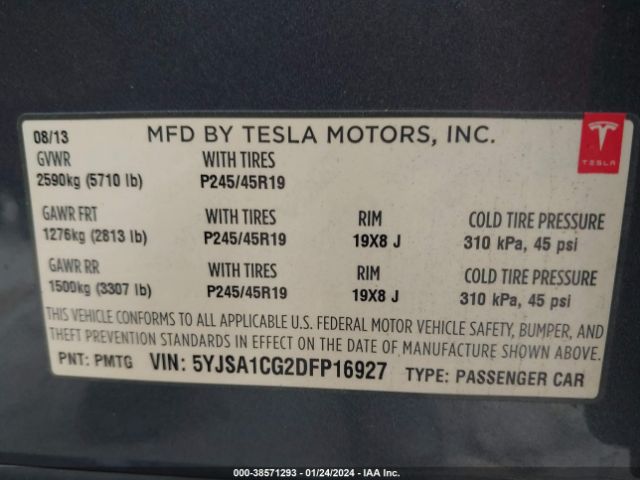 Photo 8 VIN: 5YJSA1CG2DFP16927 - TESLA MODEL S 