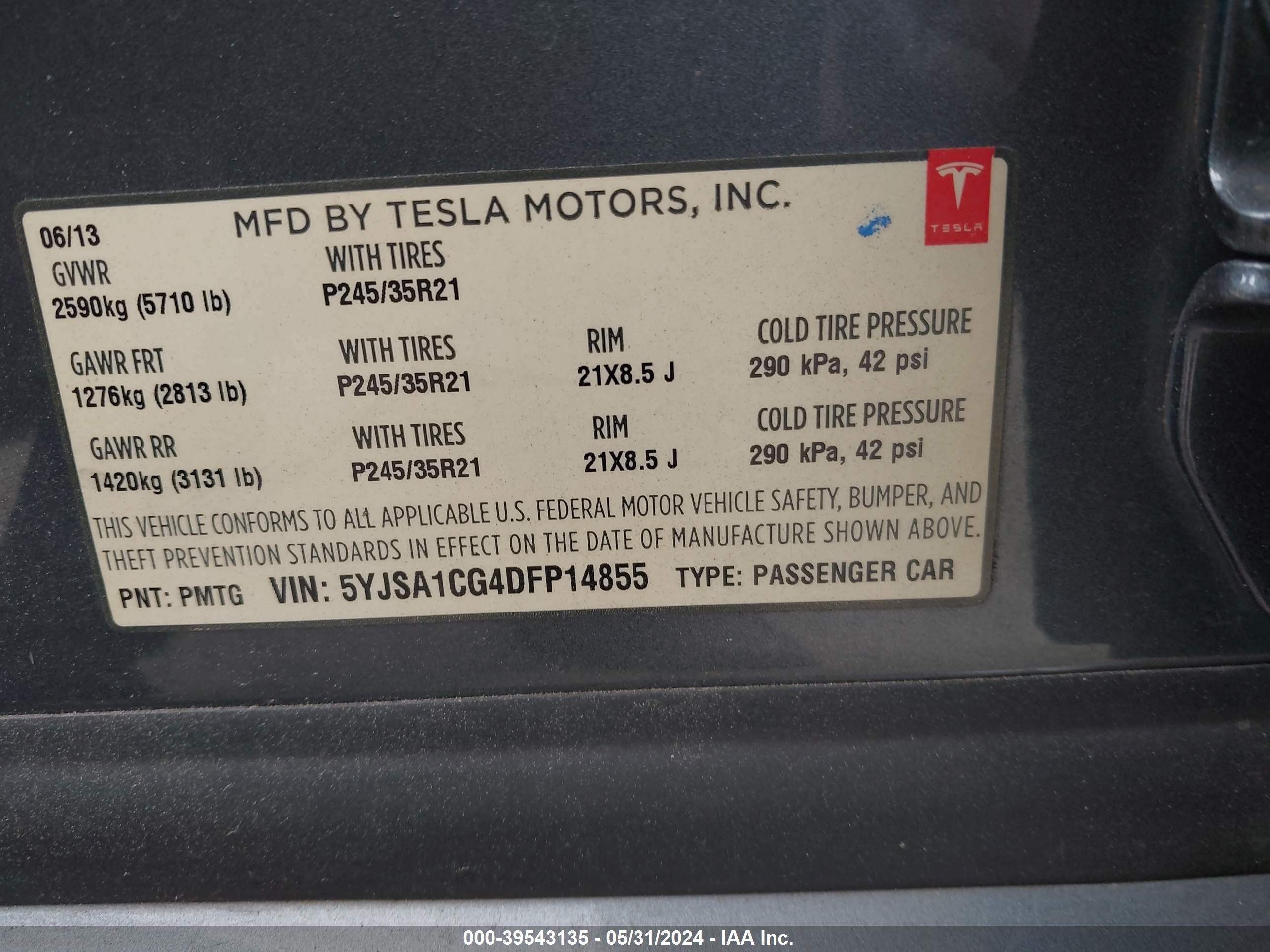 Photo 8 VIN: 5YJSA1CG4DFP14855 - TESLA MODEL S 