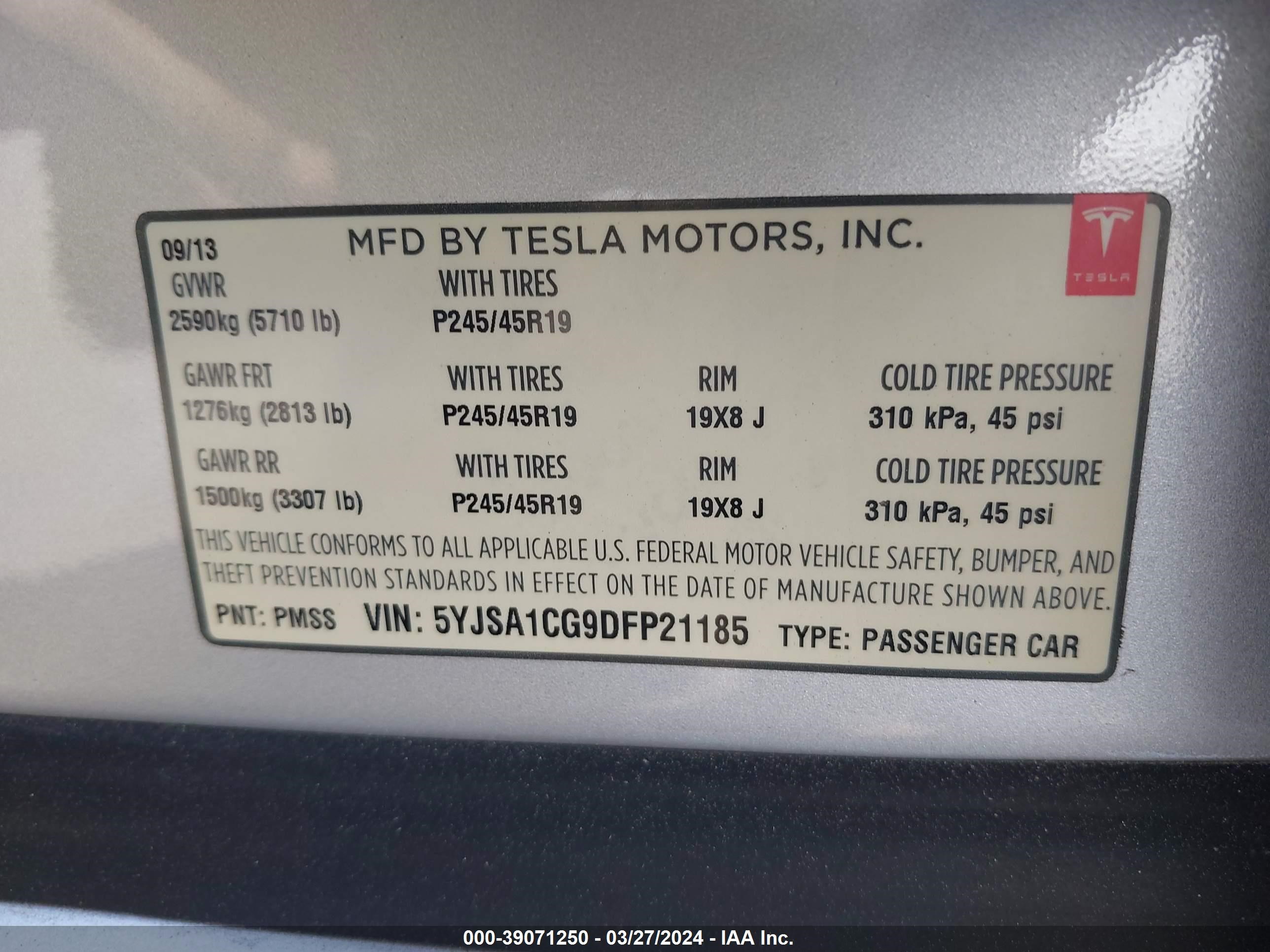 Photo 8 VIN: 5YJSA1CG9DFP21185 - TESLA MODEL S 