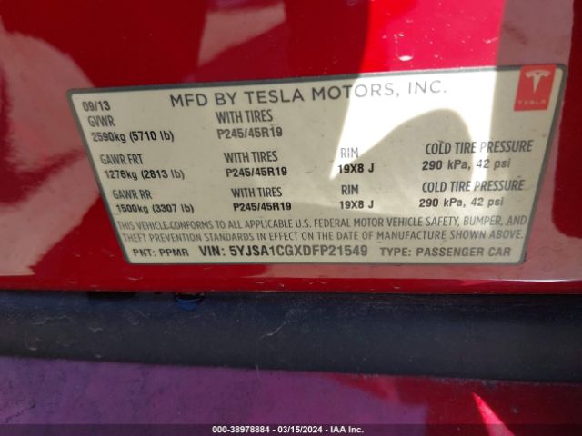 Photo 8 VIN: 5YJSA1CGXDFP21549 - TESLA MODEL S 