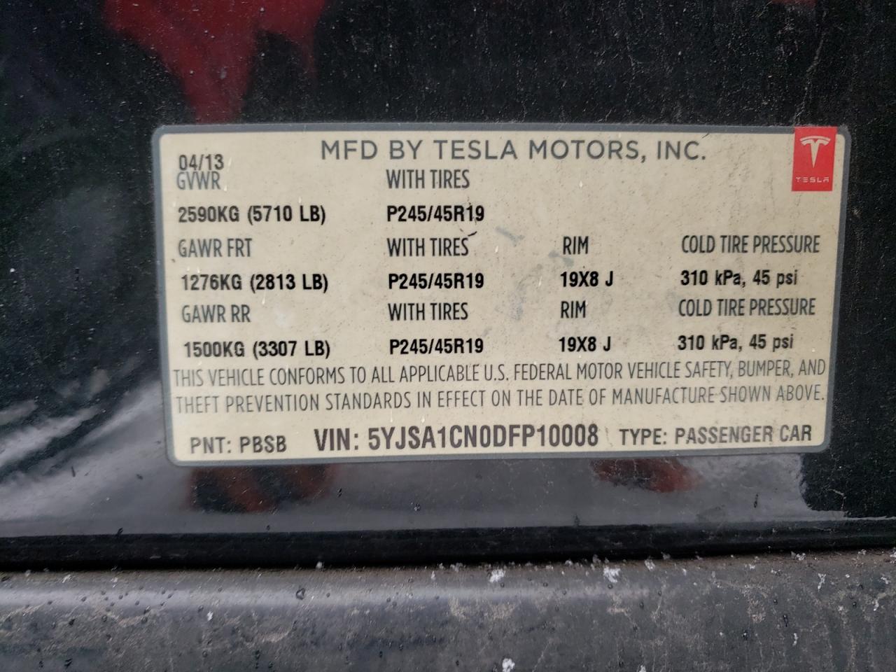 Photo 12 VIN: 5YJSA1CN0DFP10008 - TESLA MODEL S 