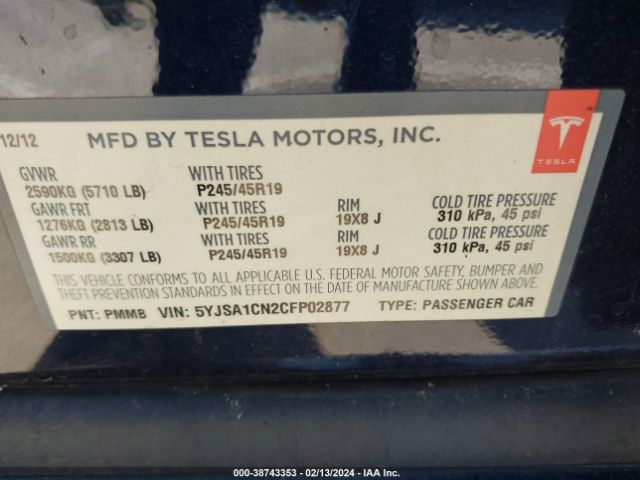 Photo 8 VIN: 5YJSA1CN2CFP02877 - TESLA MODEL S 