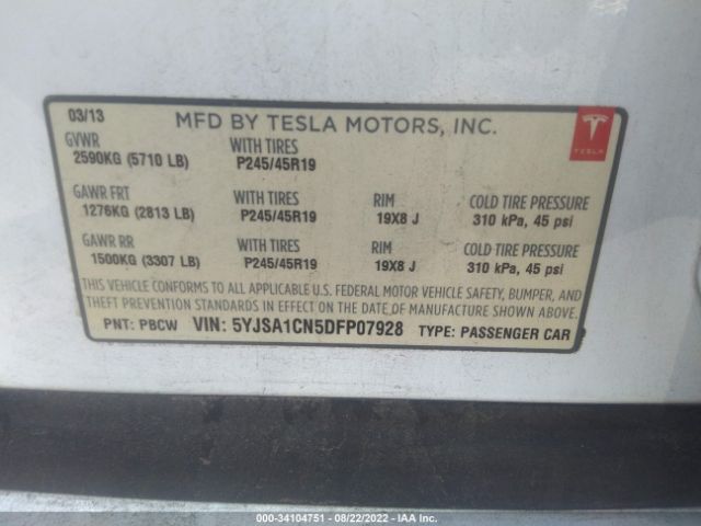 Photo 8 VIN: 5YJSA1CN5DFP07928 - TESLA MODEL S 