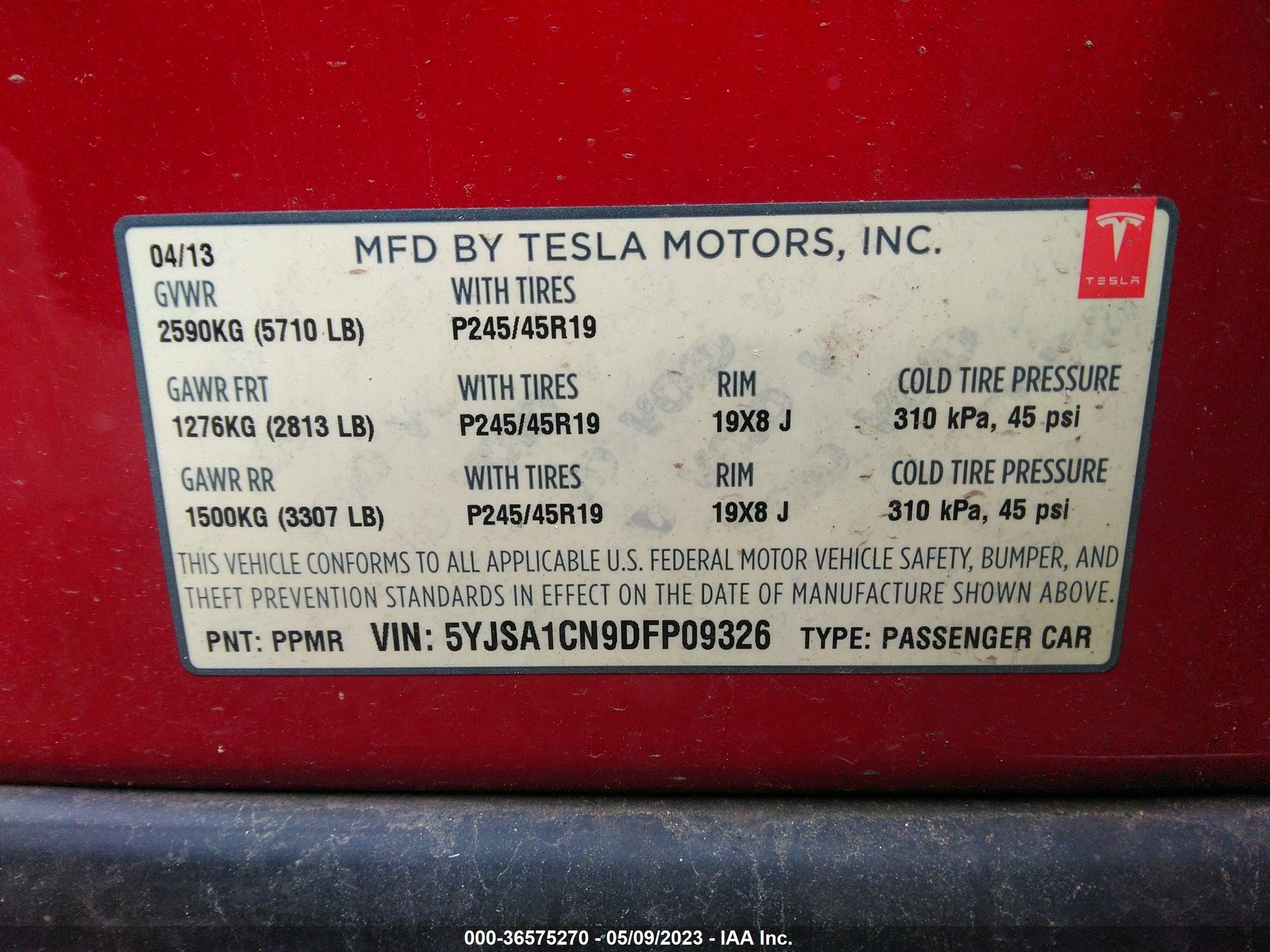 Photo 8 VIN: 5YJSA1CN9DFP09326 - TESLA MODEL S 