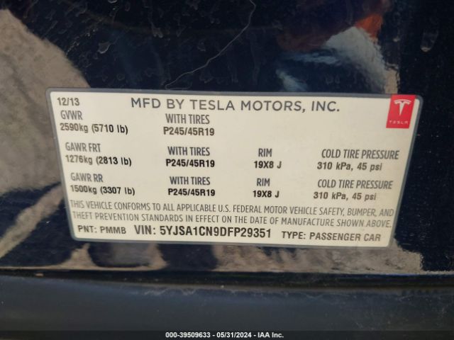 Photo 8 VIN: 5YJSA1CN9DFP29351 - TESLA MODEL S 