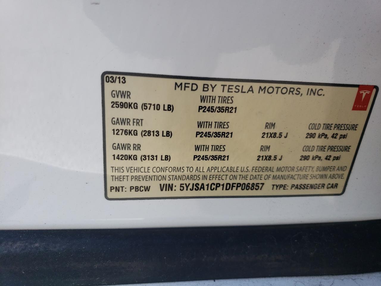 Photo 11 VIN: 5YJSA1CP1DFP06857 - TESLA MODEL S 