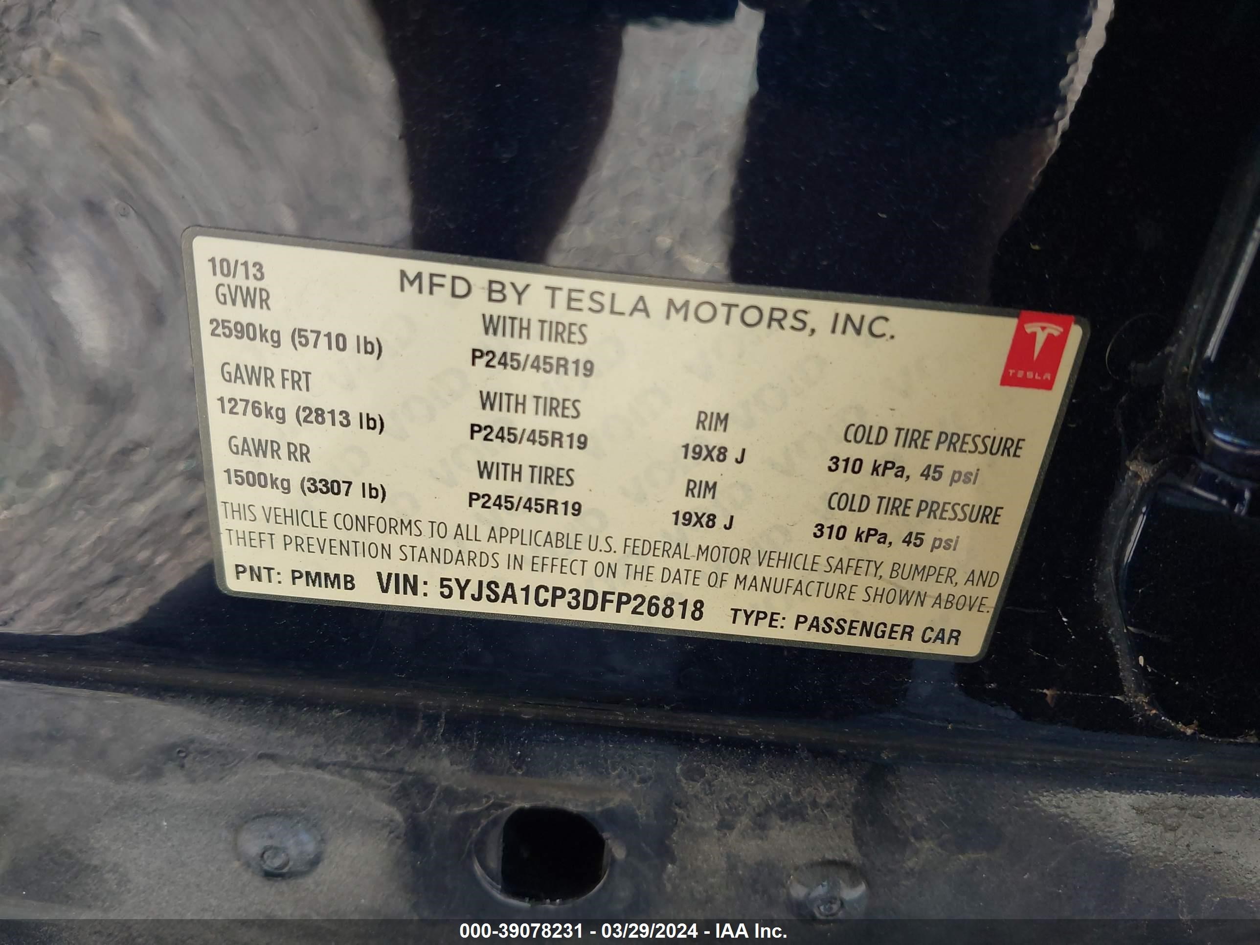 Photo 8 VIN: 5YJSA1CP3DFP26818 - TESLA MODEL S 