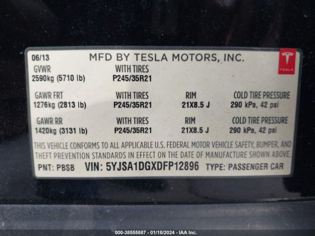 Photo 8 VIN: 5YJSA1DGXDFP12896 - TESLA MODEL S 