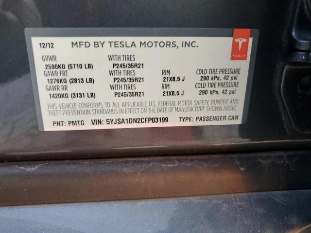 Photo 11 VIN: 5YJSA1DN2CFP03199 - TESLA MODEL S 