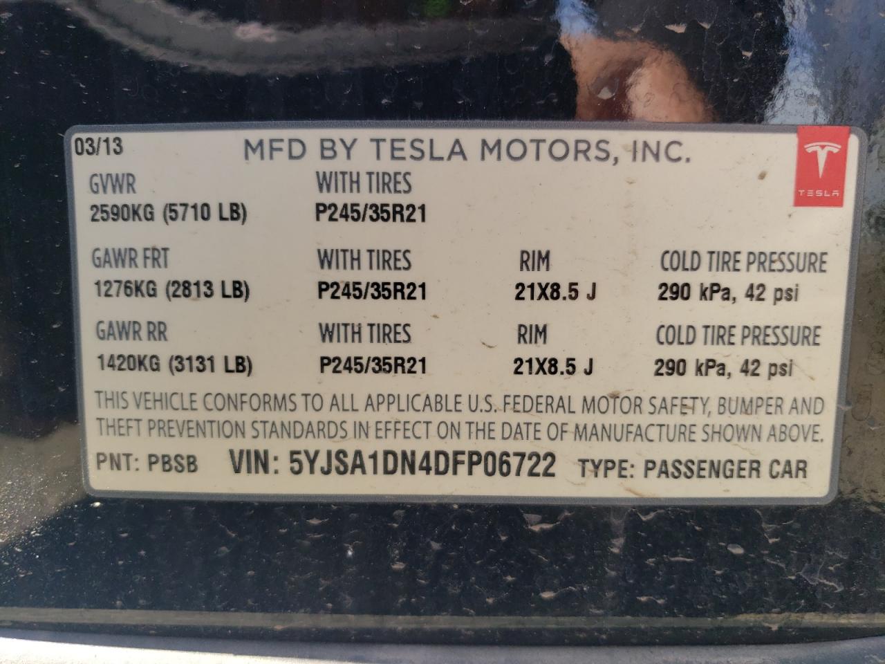 Photo 13 VIN: 5YJSA1DN4DFP06722 - TESLA MODEL S 