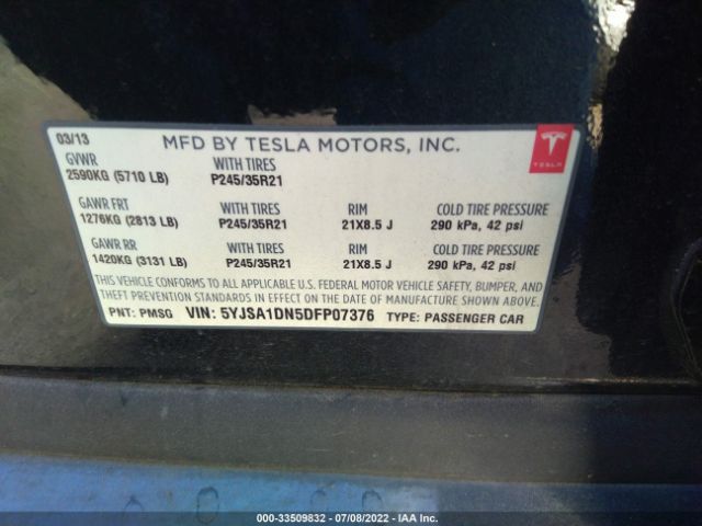 Photo 8 VIN: 5YJSA1DN5DFP07376 - TESLA MODEL S 