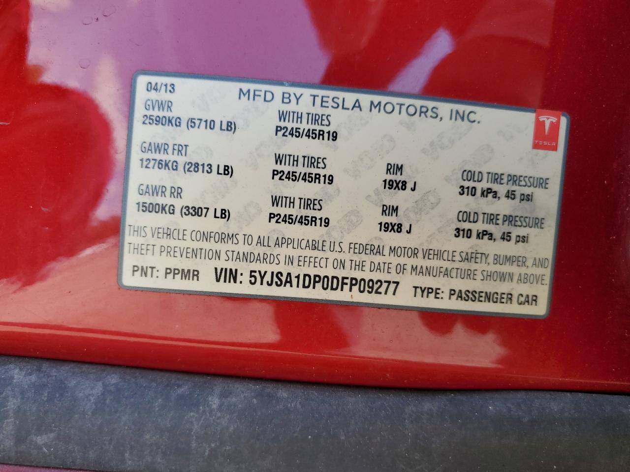 Photo 12 VIN: 5YJSA1DP0DFP09277 - TESLA MODEL S 