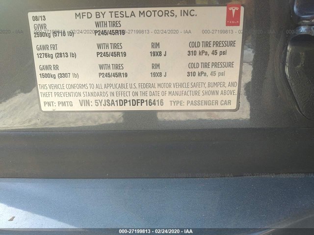 Photo 8 VIN: 5YJSA1DP1DFP16416 - TESLA MODEL S 