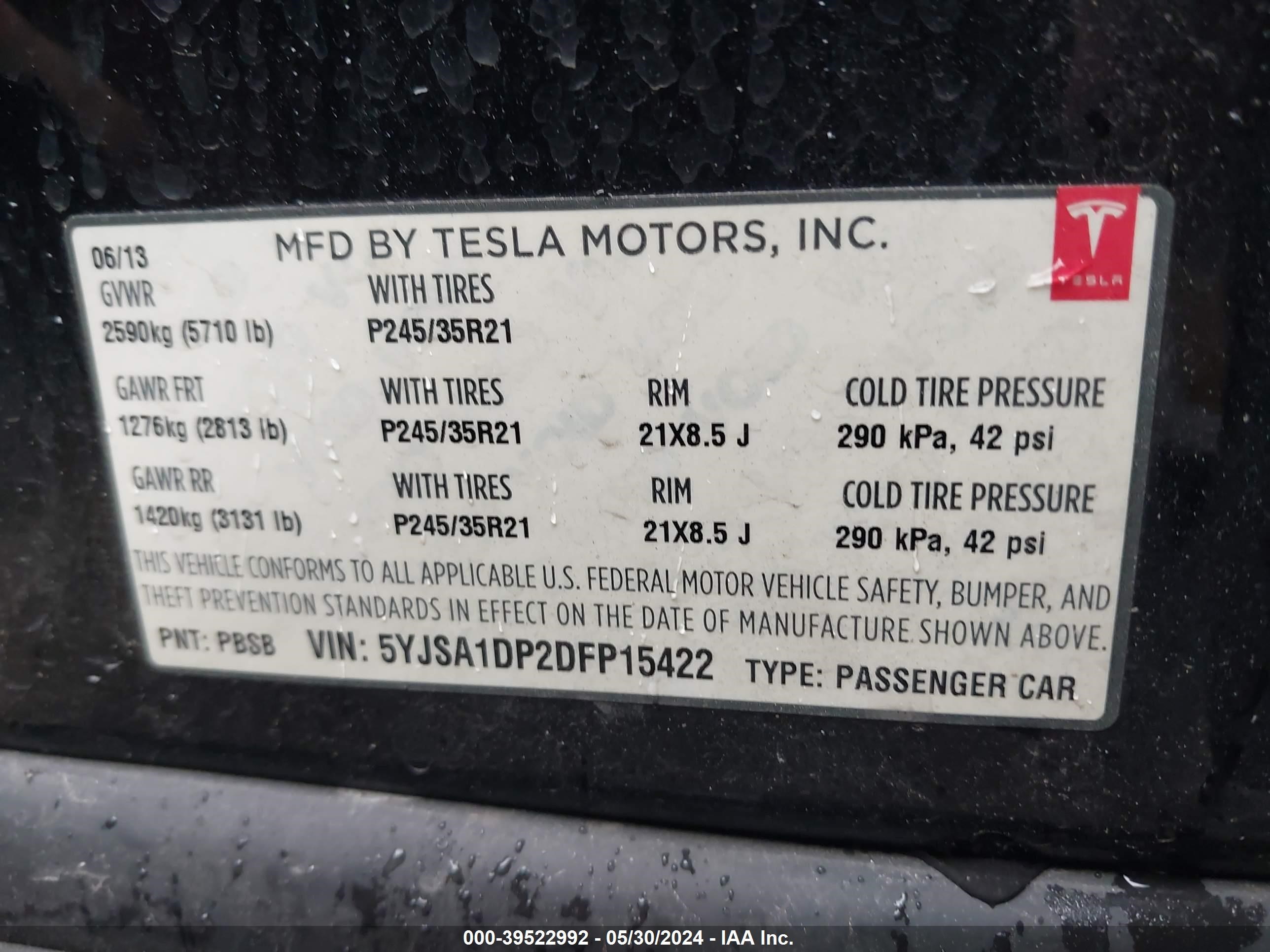 Photo 8 VIN: 5YJSA1DP2DFP15422 - TESLA MODEL S 