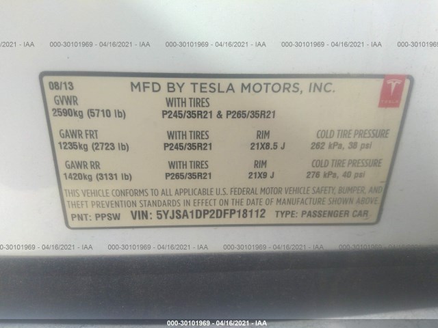 Photo 8 VIN: 5YJSA1DP2DFP18112 - TESLA MODEL S 