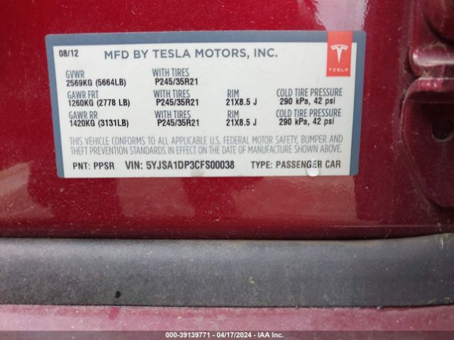 Photo 8 VIN: 5YJSA1DP3CFS00038 - TESLA MODEL S 