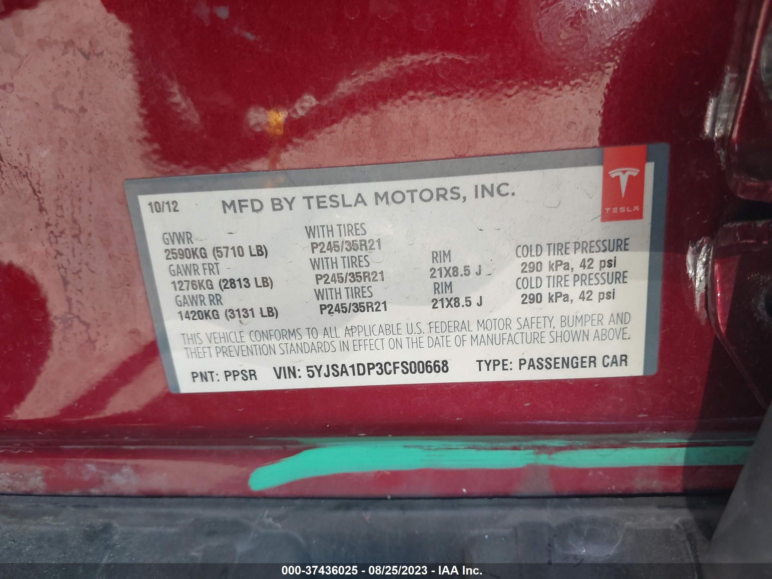 Photo 8 VIN: 5YJSA1DP3CFS00668 - TESLA MODEL S 