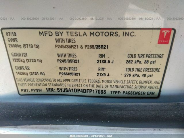 Photo 8 VIN: 5YJSA1DP4DFP17088 - TESLA MODEL S 