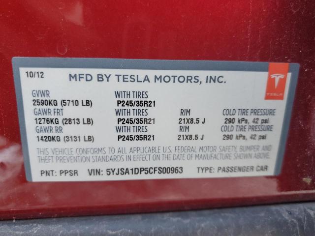 Photo 11 VIN: 5YJSA1DP5CFS00963 - TESLA MODEL S 