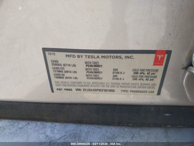 Photo 8 VIN: 5YJSA1DP9CFS01050 - TESLA MODEL S 