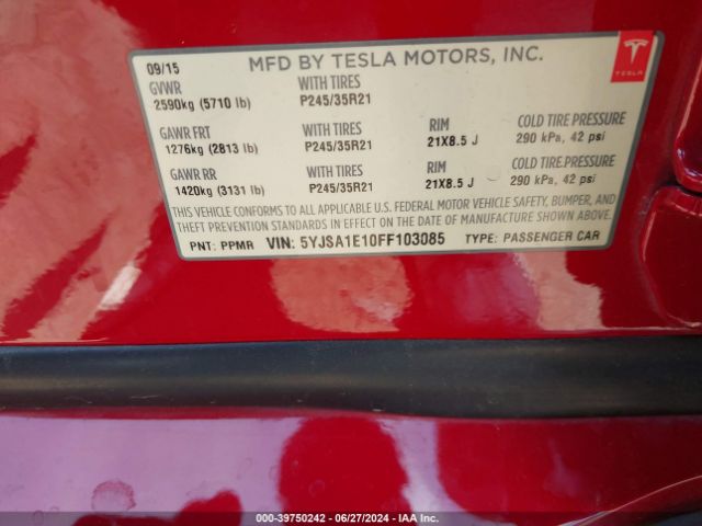 Photo 8 VIN: 5YJSA1E10FF103085 - TESLA MODEL S 