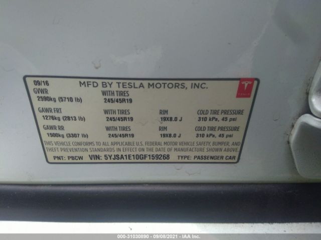 Photo 8 VIN: 5YJSA1E10GF159268 - TESLA MODEL S 