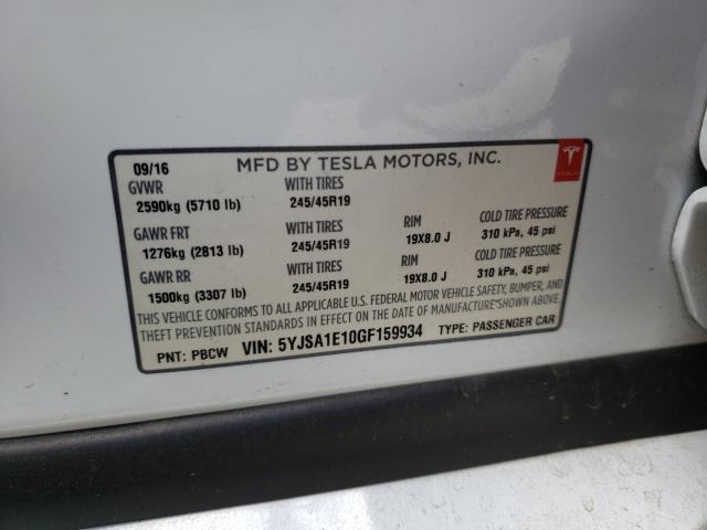 Photo 9 VIN: 5YJSA1E10GF159934 - TESLA MODEL S 