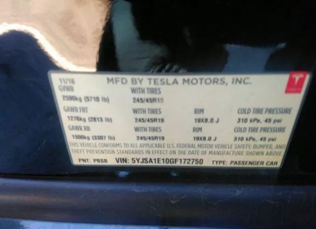 Photo 8 VIN: 5YJSA1E10GF172750 - TESLA MODEL S 