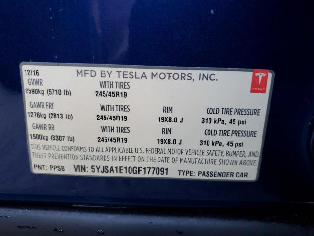 Photo 12 VIN: 5YJSA1E10GF177091 - TESLA MODEL S 