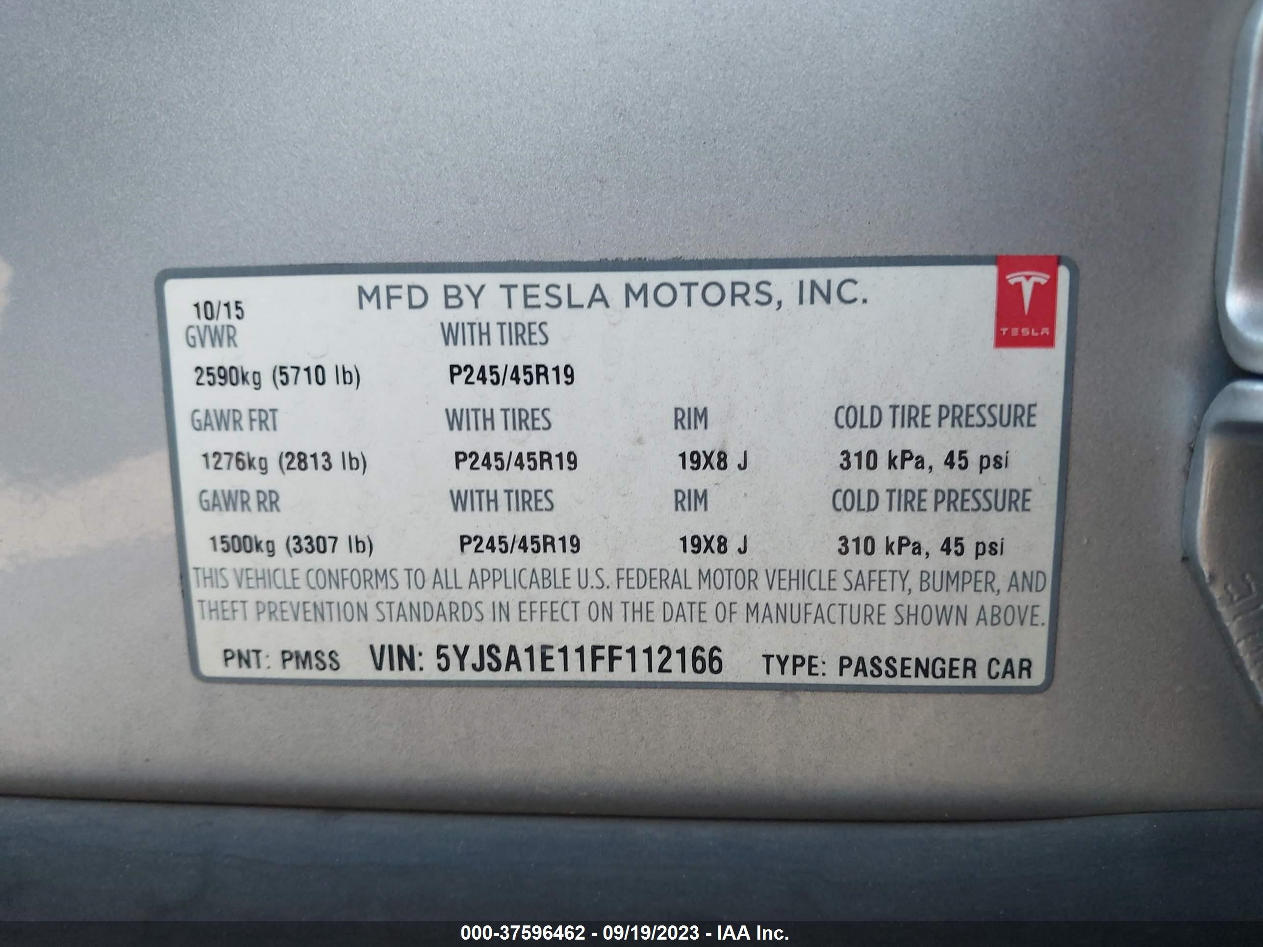 Photo 8 VIN: 5YJSA1E11FF112166 - TESLA MODEL S 