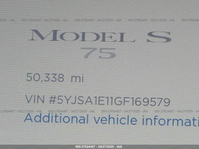 Photo 6 VIN: 5YJSA1E11GF169579 - TESLA MODEL S 