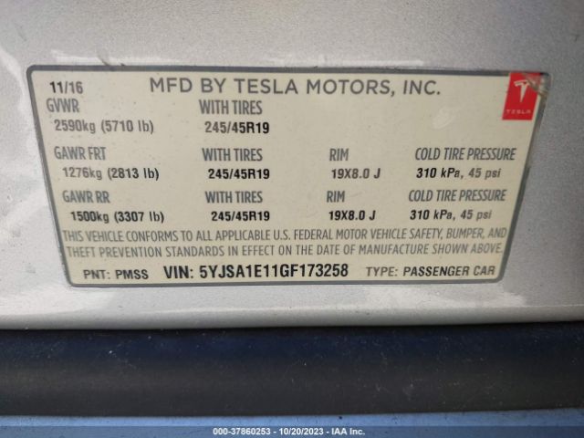 Photo 8 VIN: 5YJSA1E11GF173258 - TESLA MODEL S 