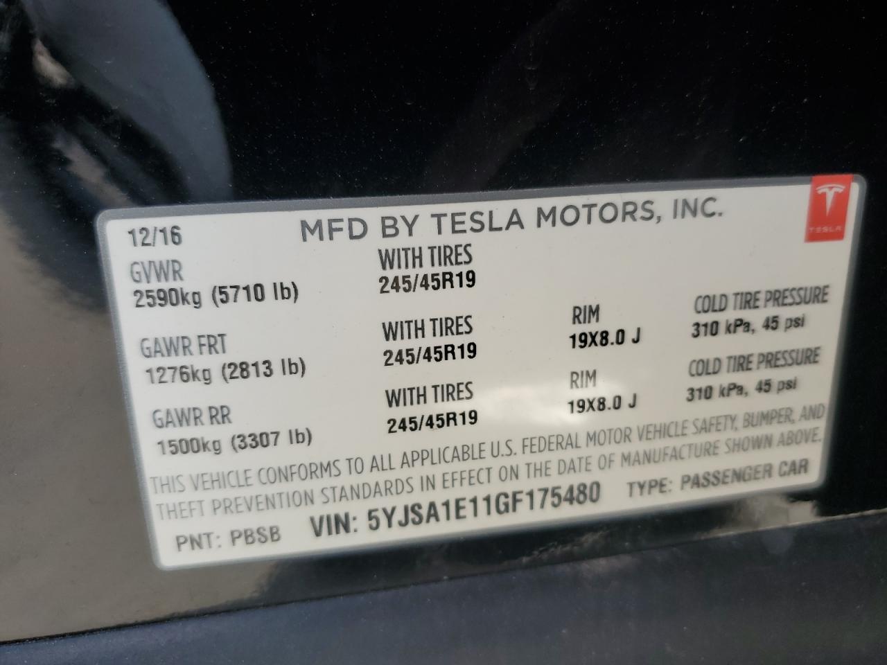 Photo 11 VIN: 5YJSA1E11GF175480 - TESLA MODEL S 