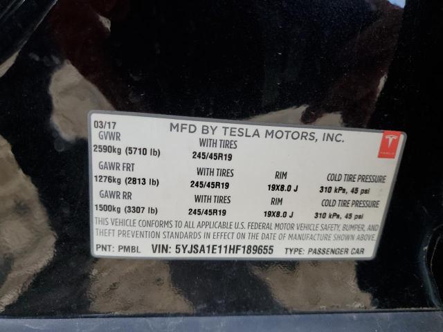 Photo 12 VIN: 5YJSA1E11HF189655 - TESLA MODEL S 