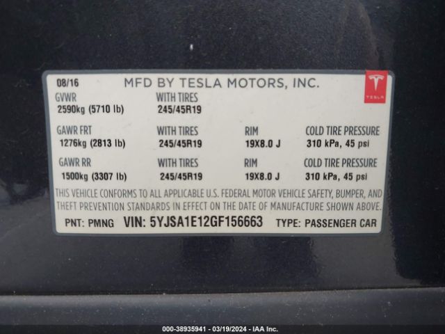 Photo 8 VIN: 5YJSA1E12GF156663 - TESLA MODEL S 