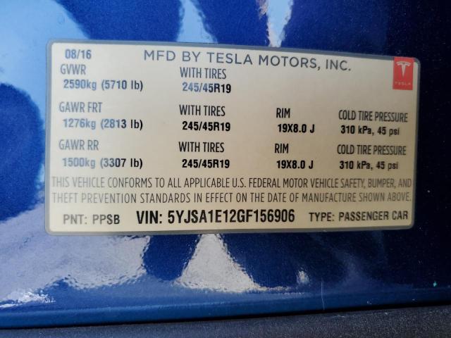 Photo 11 VIN: 5YJSA1E12GF156906 - TESLA MODEL S 