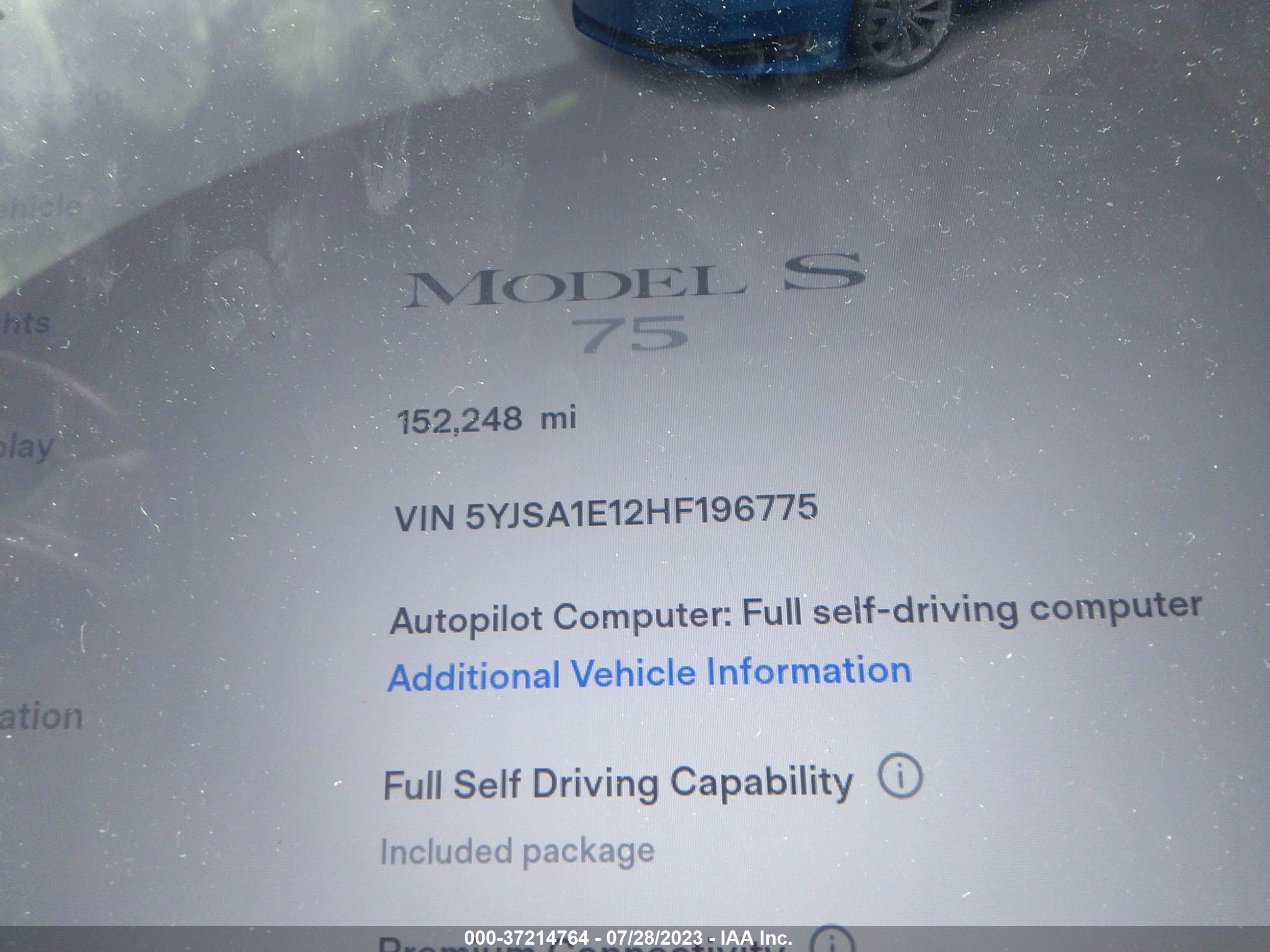 Photo 13 VIN: 5YJSA1E12HF196775 - TESLA MODEL S 