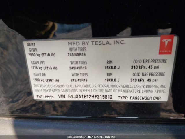 Photo 8 VIN: 5YJSA1E12HF215812 - TESLA MODEL S 