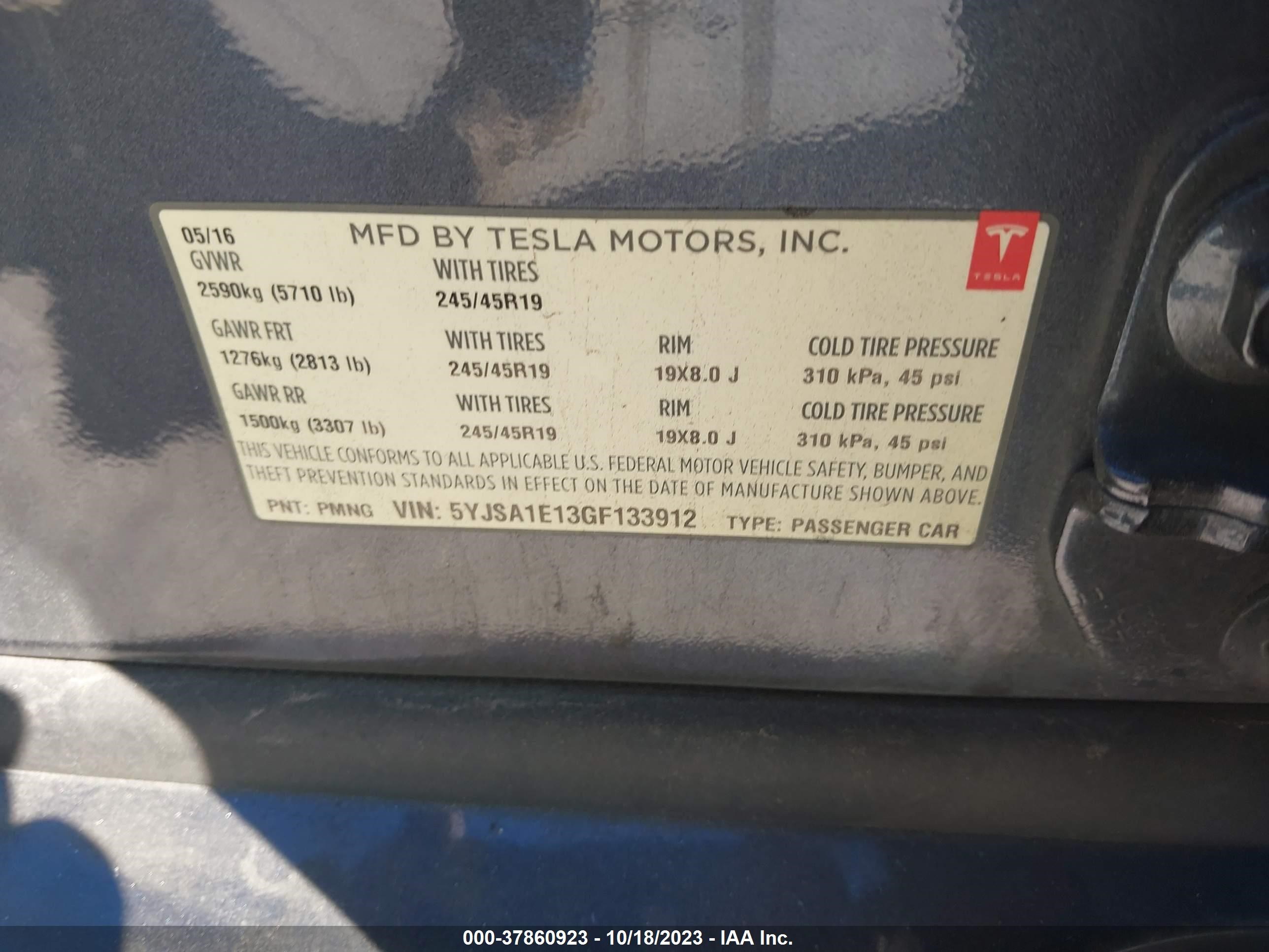 Photo 8 VIN: 5YJSA1E13GF133912 - TESLA MODEL S 