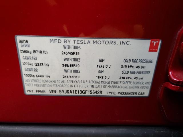 Photo 12 VIN: 5YJSA1E13GF156428 - TESLA MODEL S 