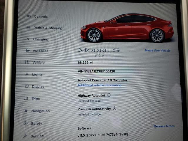 Photo 8 VIN: 5YJSA1E13GF156428 - TESLA MODEL S 