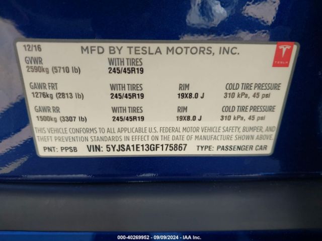 Photo 8 VIN: 5YJSA1E13GF175867 - TESLA MODEL S 