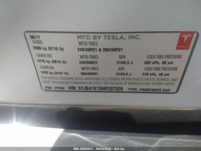 Photo 8 VIN: 5YJSA1E13HF207329 - TESLA MODEL S 