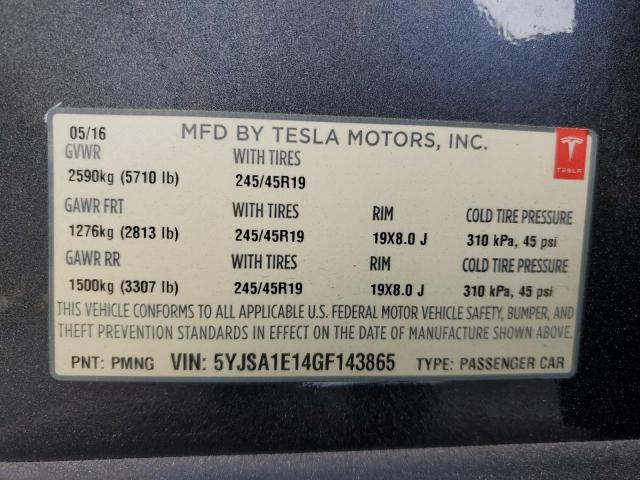 Photo 12 VIN: 5YJSA1E14GF143865 - TESLA MODEL S 