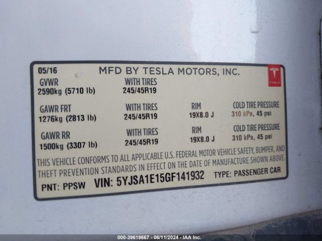 Photo 8 VIN: 5YJSA1E15GF141932 - TESLA MODEL S 