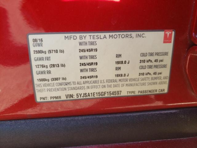 Photo 12 VIN: 5YJSA1E15GF154597 - TESLA MODEL S 