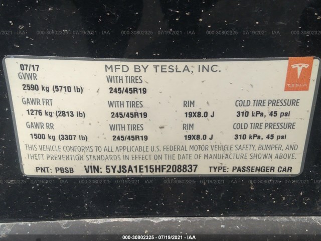 Photo 8 VIN: 5YJSA1E15HF208837 - TESLA MODEL S 