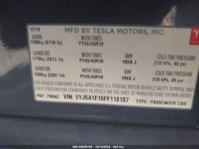 Photo 8 VIN: 5YJSA1E16FF118187 - TESLA MODEL S 