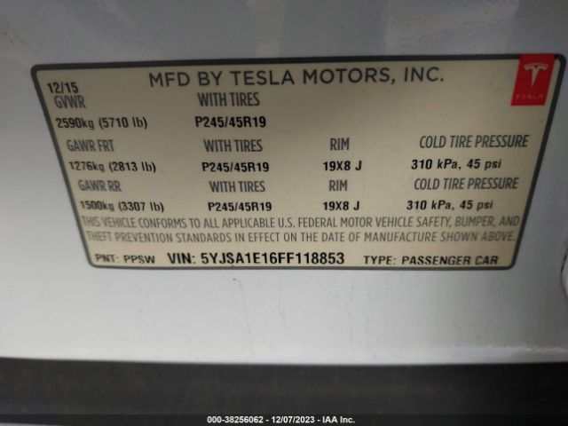 Photo 8 VIN: 5YJSA1E16FF118853 - TESLA MODEL S 