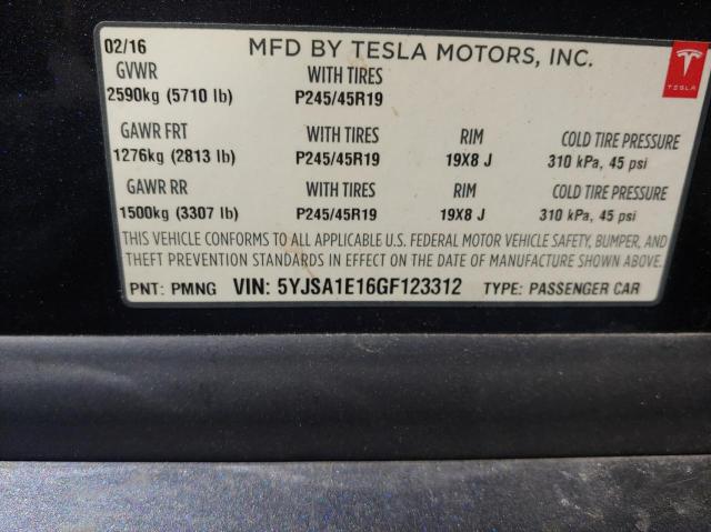 Photo 9 VIN: 5YJSA1E16GF123312 - TESLA MODEL S 